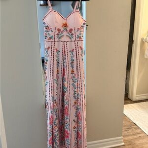 Pink Floral Embroidered Maxi Dress
